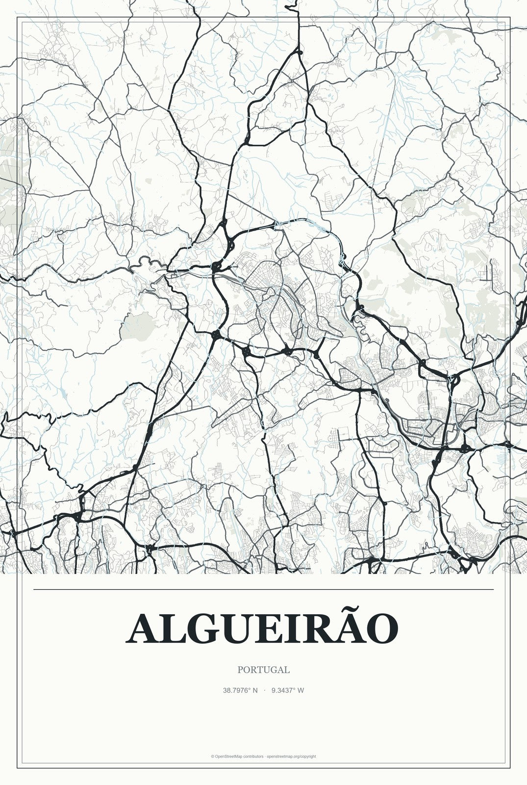 Algueirão, Portugal City Map Aluminum Sign in Gallery Air style