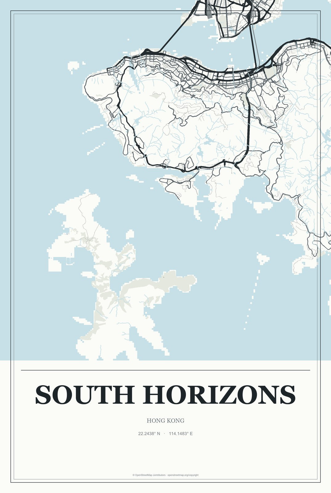 South Horizons, Hong Kong City Map Aluminum Sign in Gallery Air style