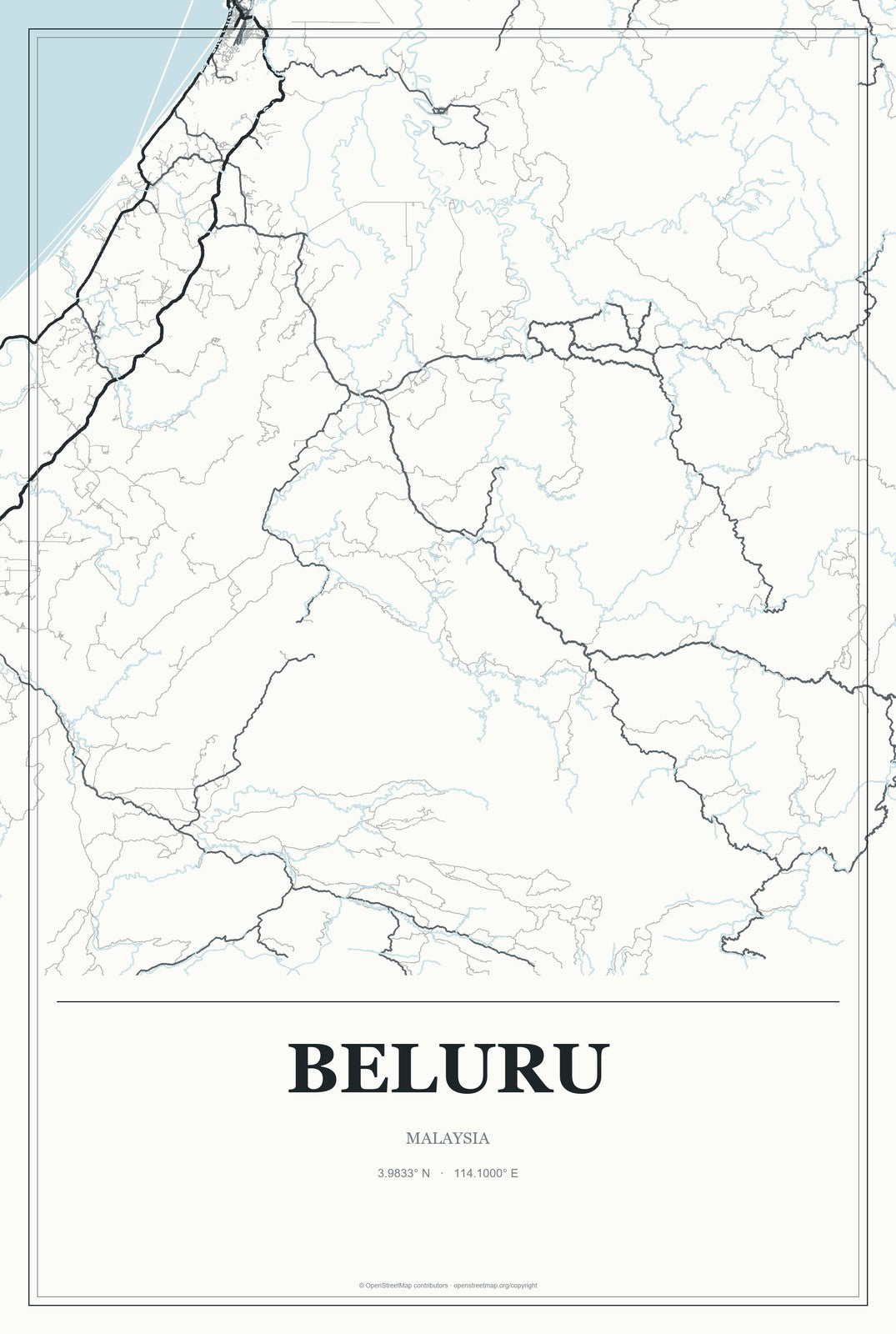 Beluru, Malaysia City Map Aluminum Sign in Gallery Air style