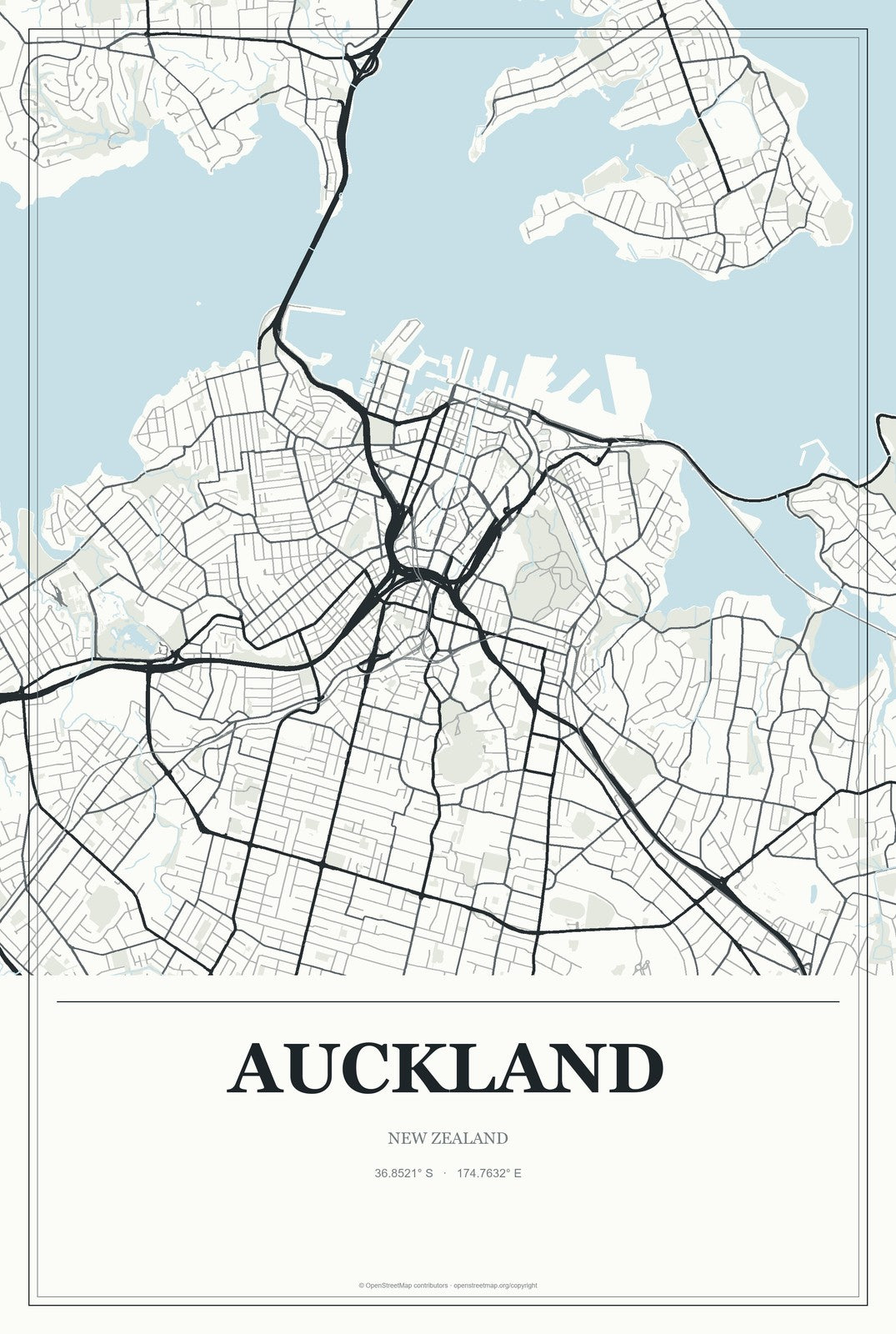Auckland, New Zealand City Map Aluminum Sign in Gallery Air style