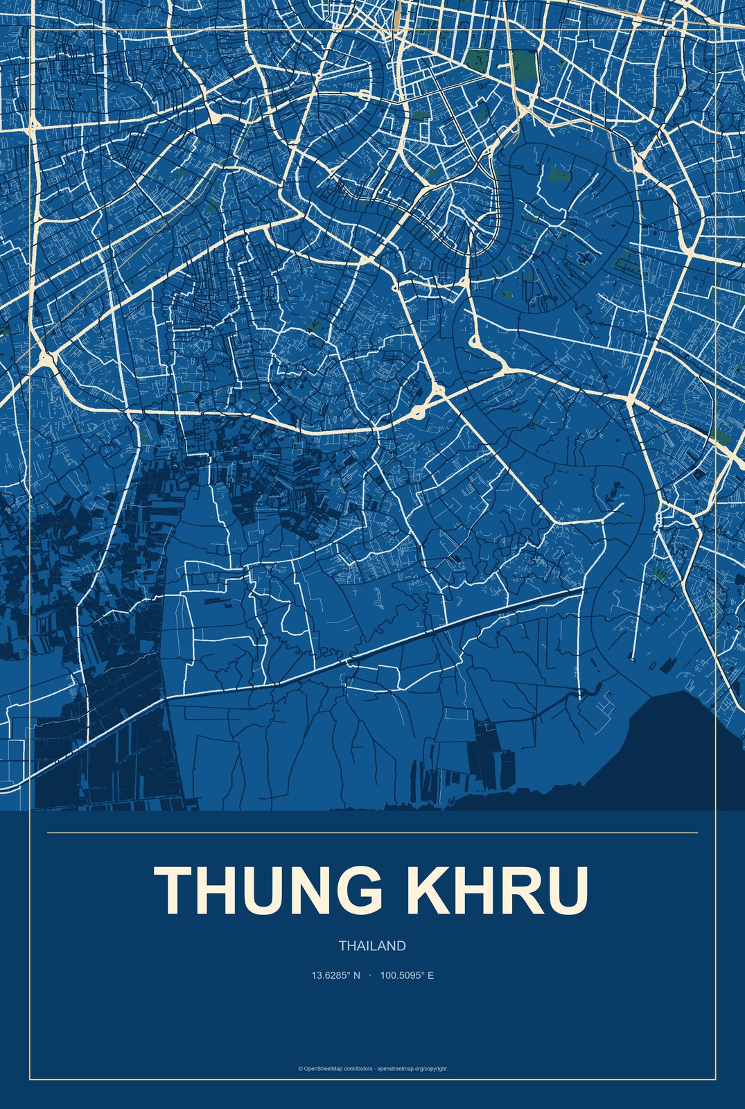 Thung Khru, Thailand City Map Aluminum Sign in Harbor Cobalt style