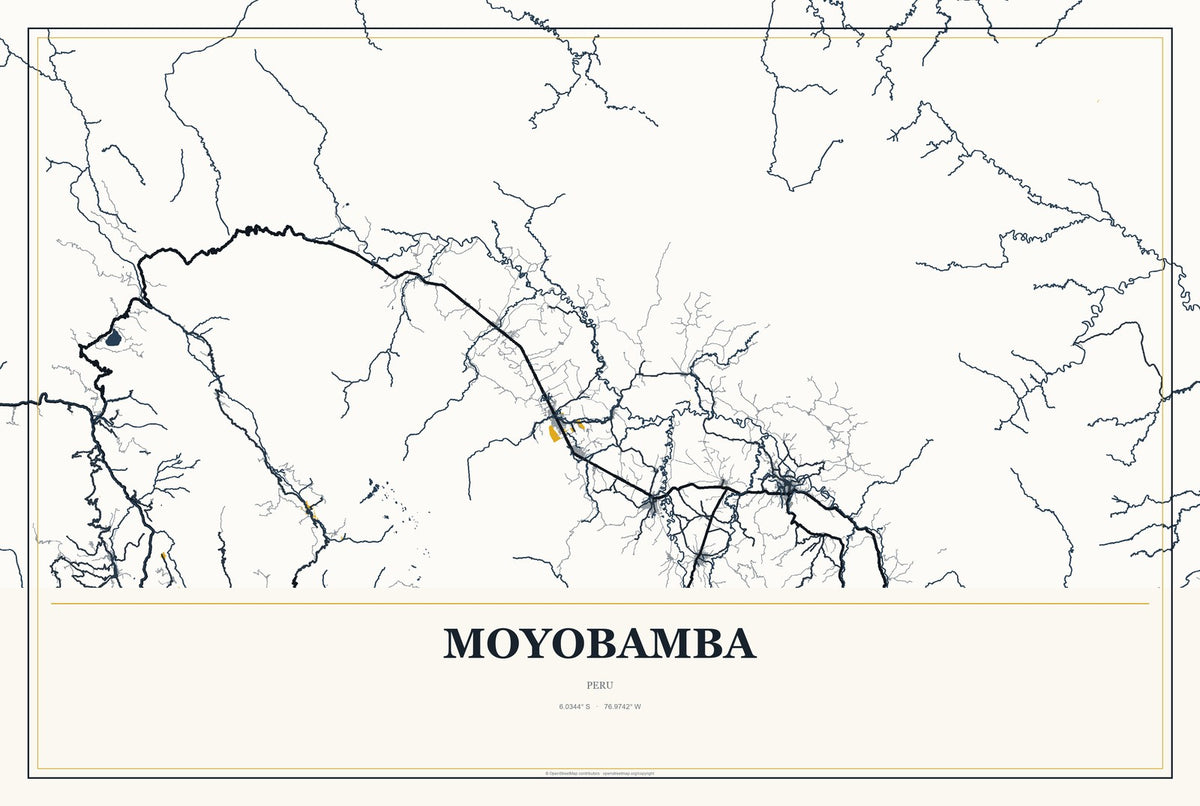 Moyobamba, Peru City Map Aluminum Sign in Citrine Modern style