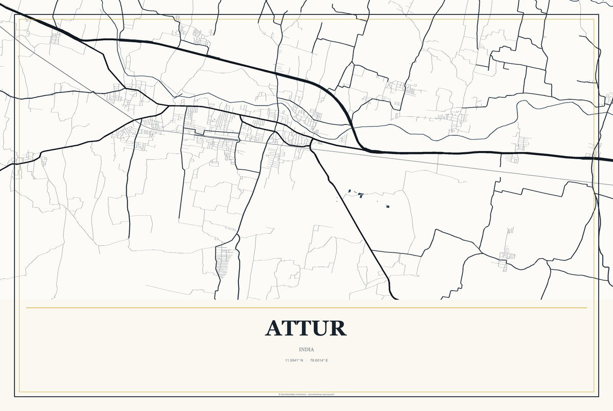 Attur, India City Map Aluminum Sign in Citrine Modern style