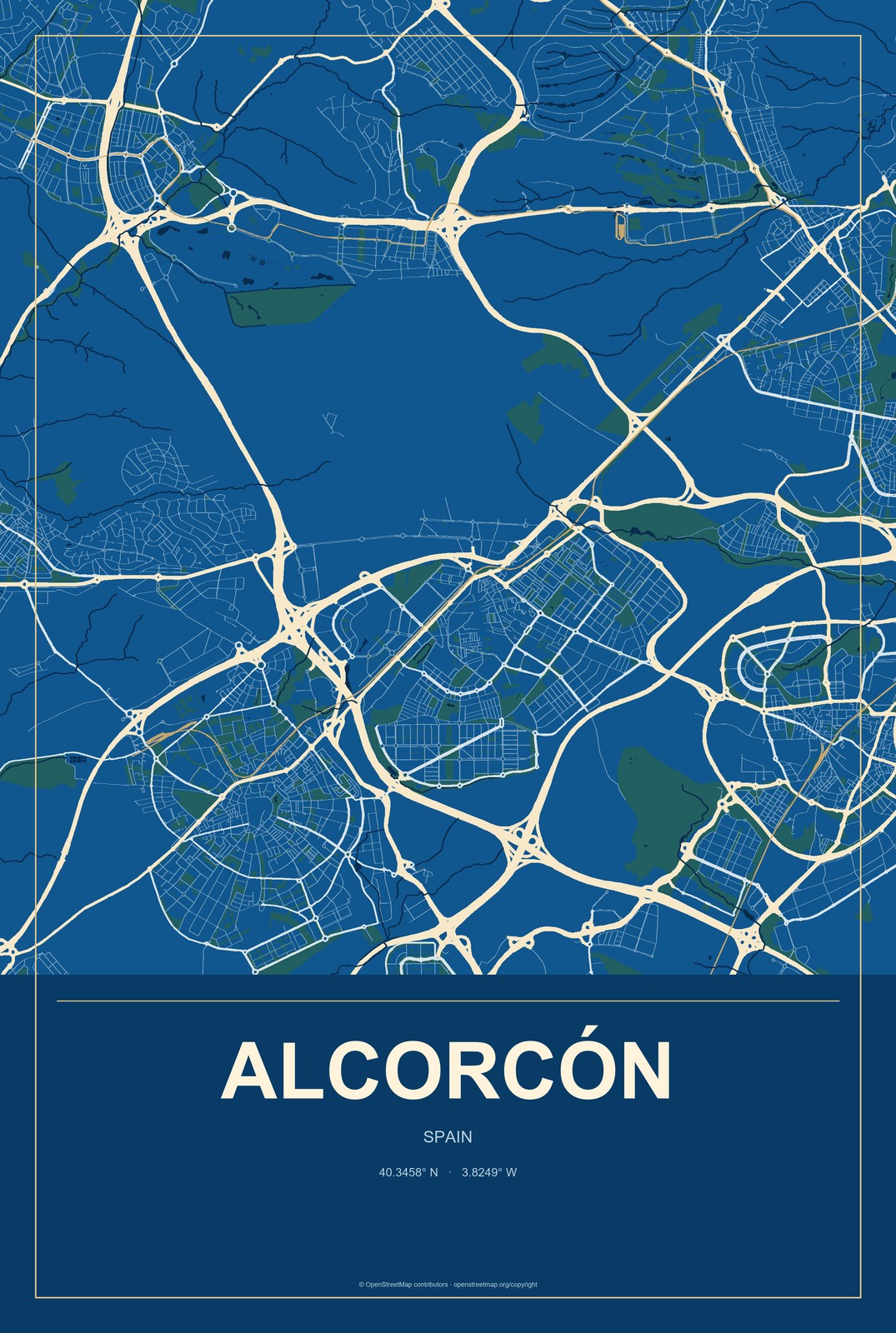 Alcorcón, Spain City Map Aluminum Sign in Harbor Cobalt style