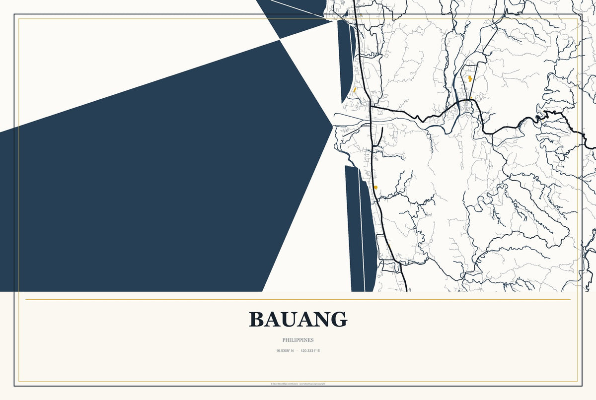 Bauang, Philippines City Map Aluminum Sign in Citrine Modern style