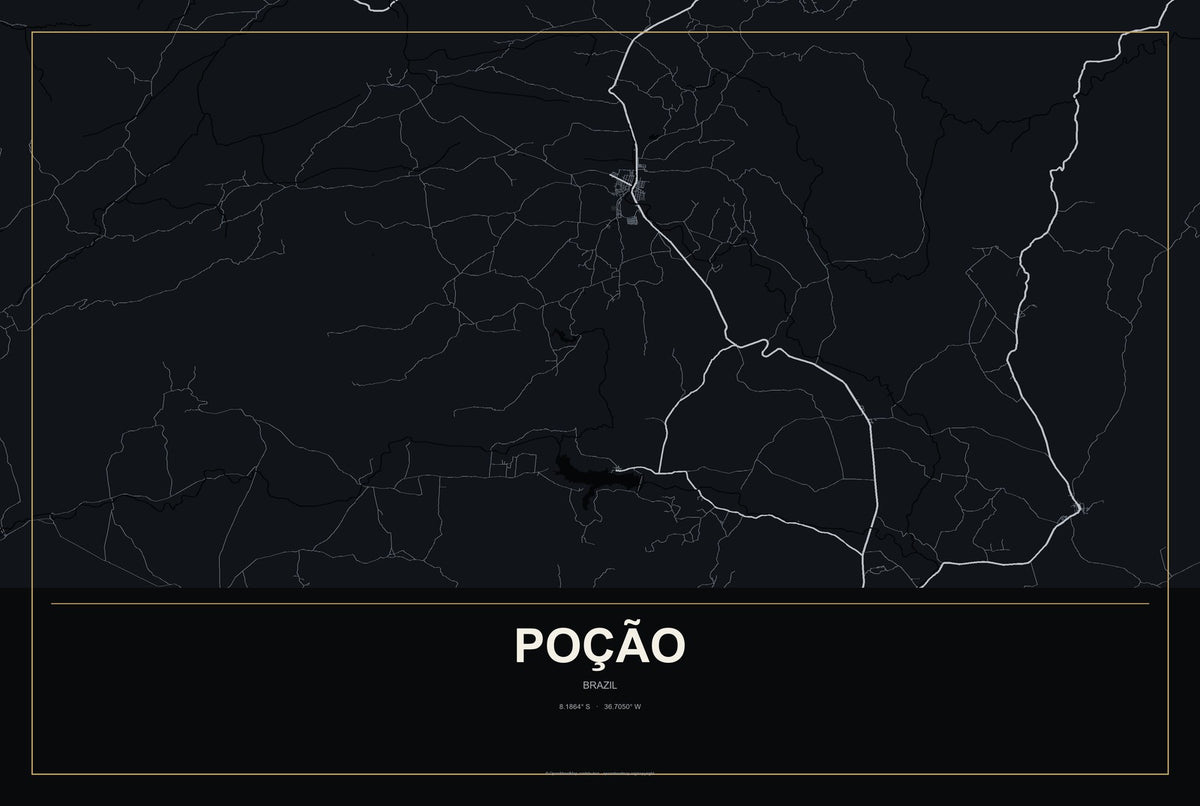 Poção, Brazil City Map Aluminum Sign in Metropolitan Noir style