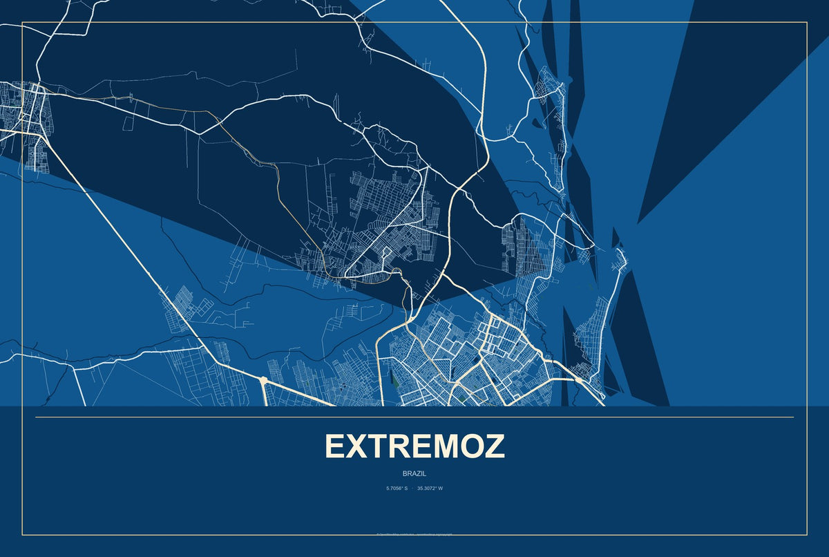 Extremoz, Brazil City Map Aluminum Sign in Harbor Cobalt style