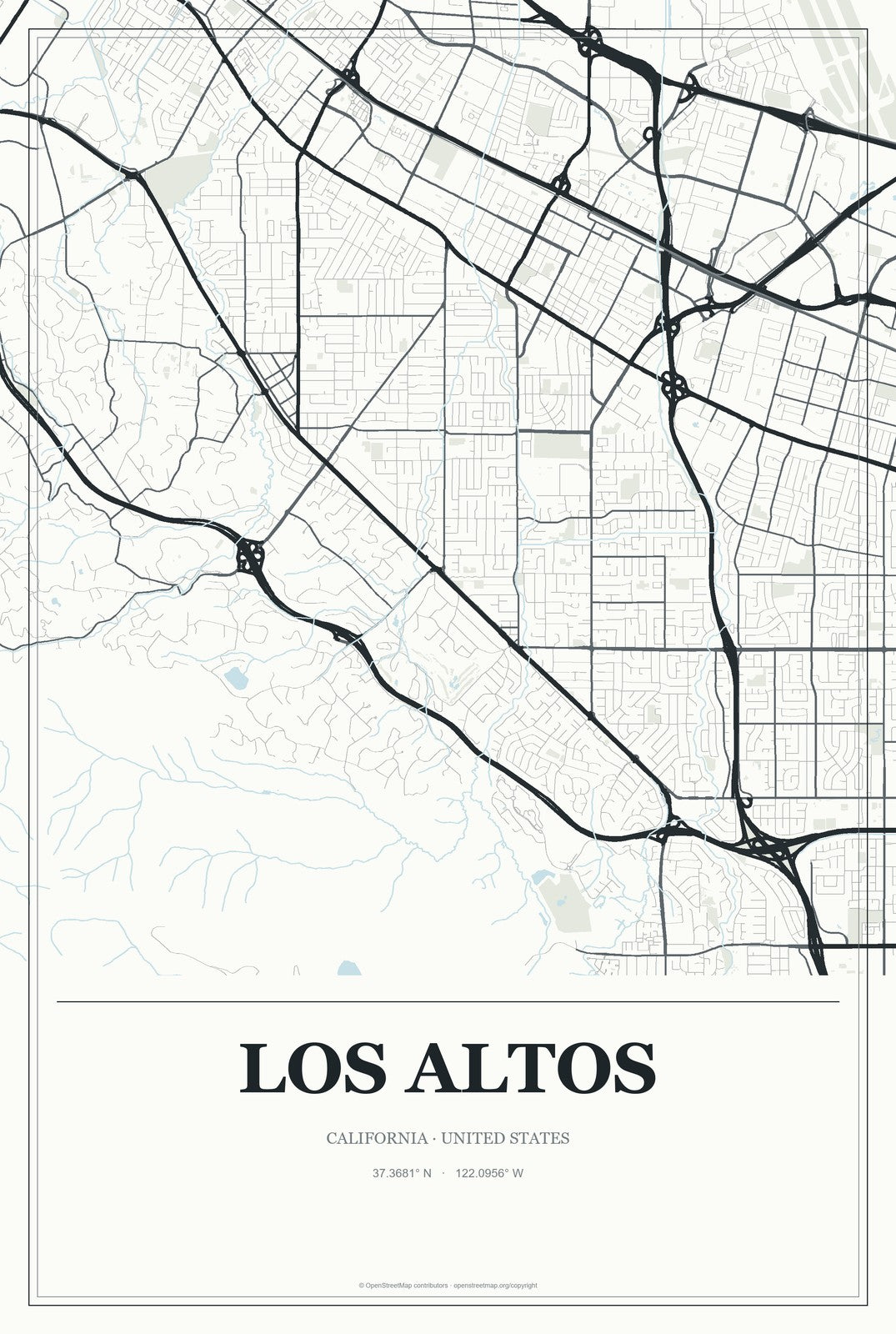 Los Altos, California City Map Aluminum Sign in Gallery Air style