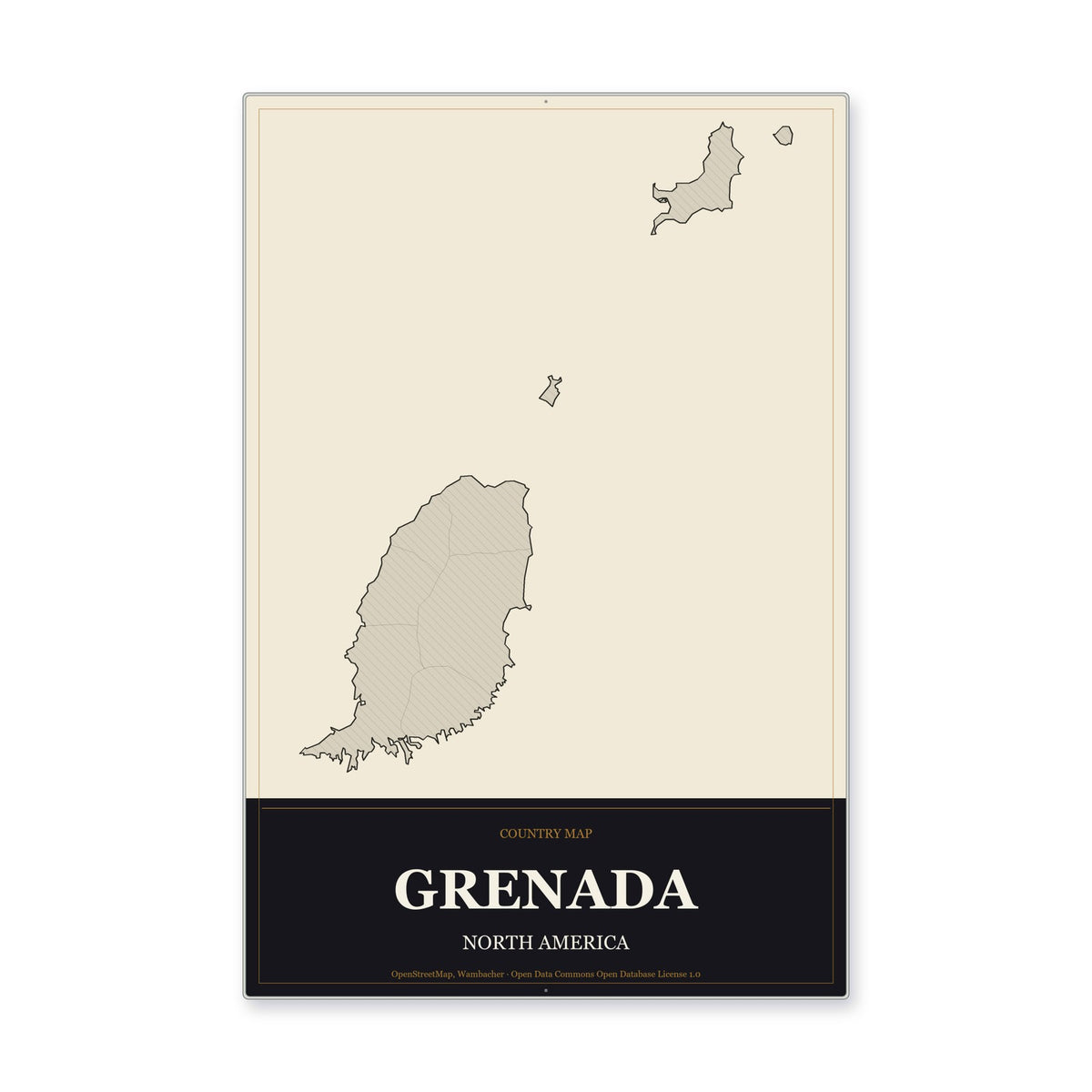 Grenada Country Map Aluminum Sign in Museum Plaque style