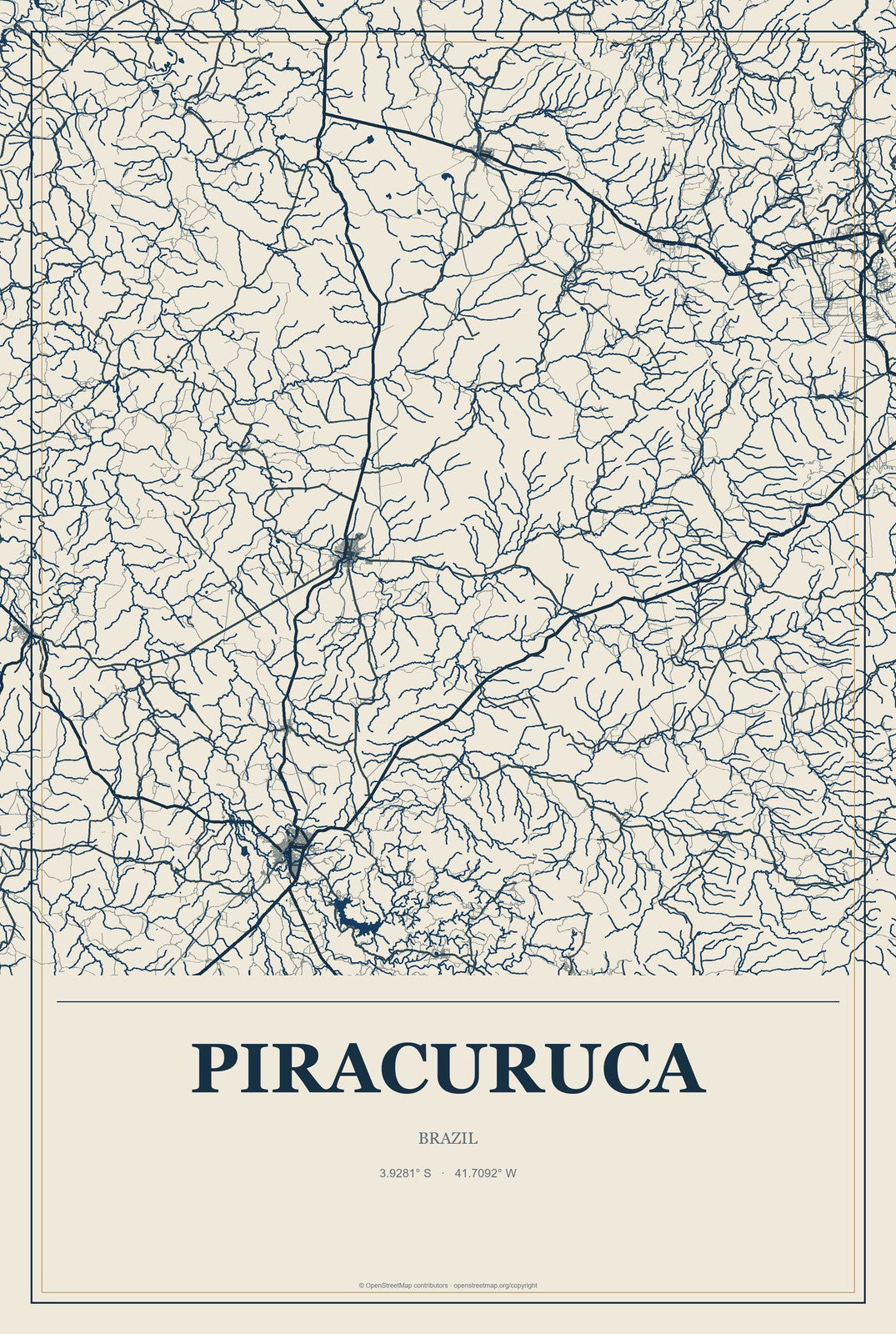 Piracuruca, Brazil City Map Aluminum Sign in Coastal Cutout style