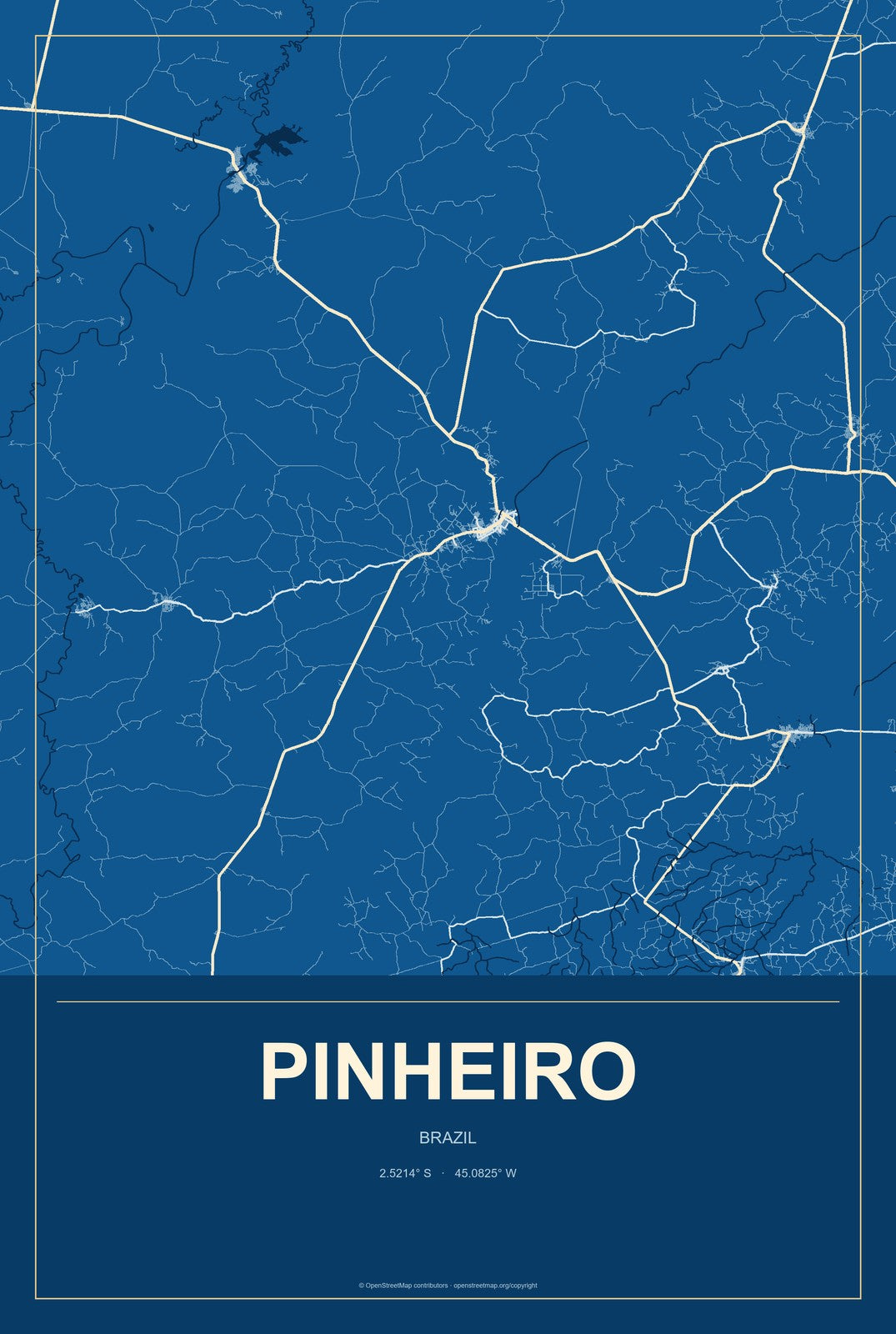 Pinheiro, Brazil City Map Aluminum Sign in Harbor Cobalt style