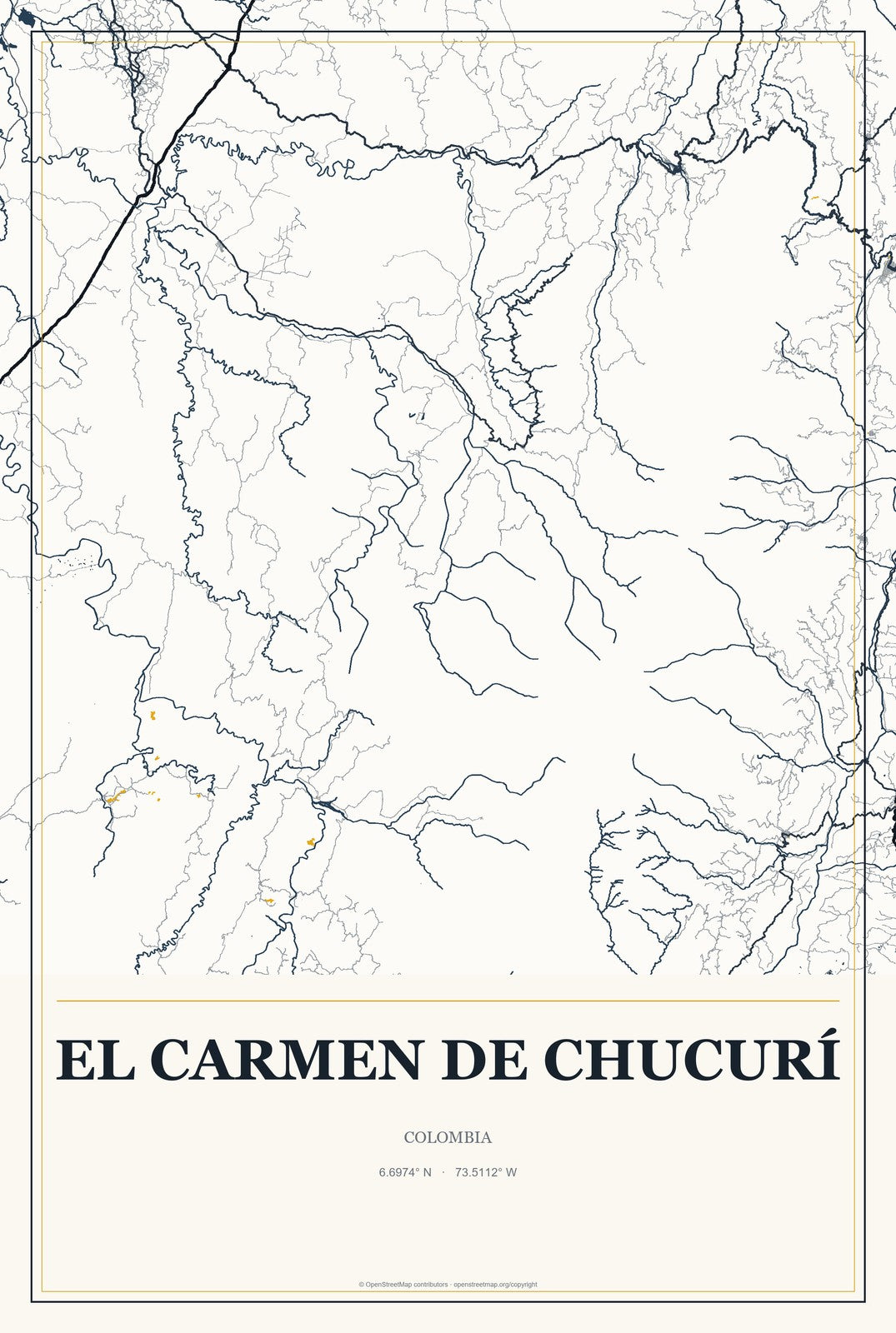 El Carmen de Chucurí, Colombia City Map Aluminum Sign in Citrine Modern style