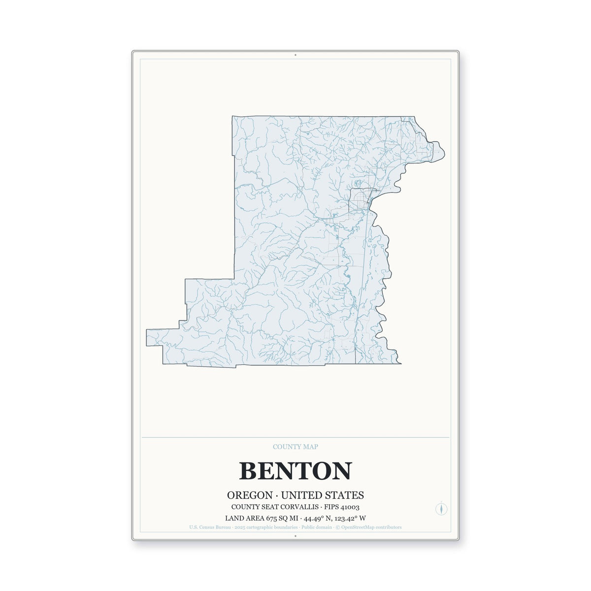 Benton County, Oregon Map Aluminum Sign in Gallery Air style