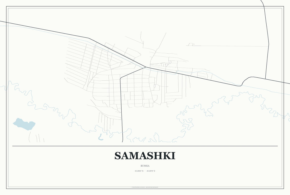 Samashki, Russia City Map Aluminum Sign in Gallery Air style