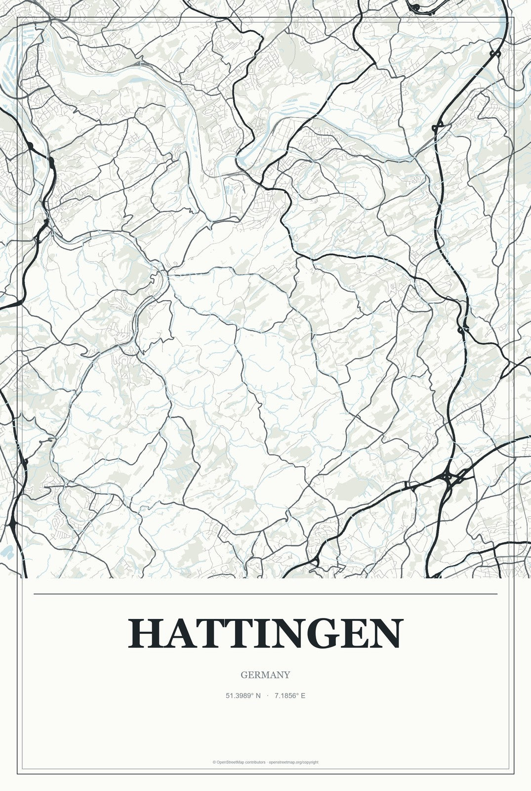 Hattingen, Germany City Map Aluminum Sign in Gallery Air style
