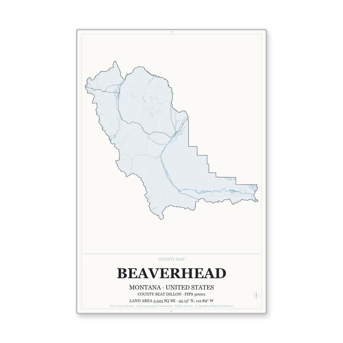 Beaverhead County, Montana Map Aluminum Sign in Gallery Air style
