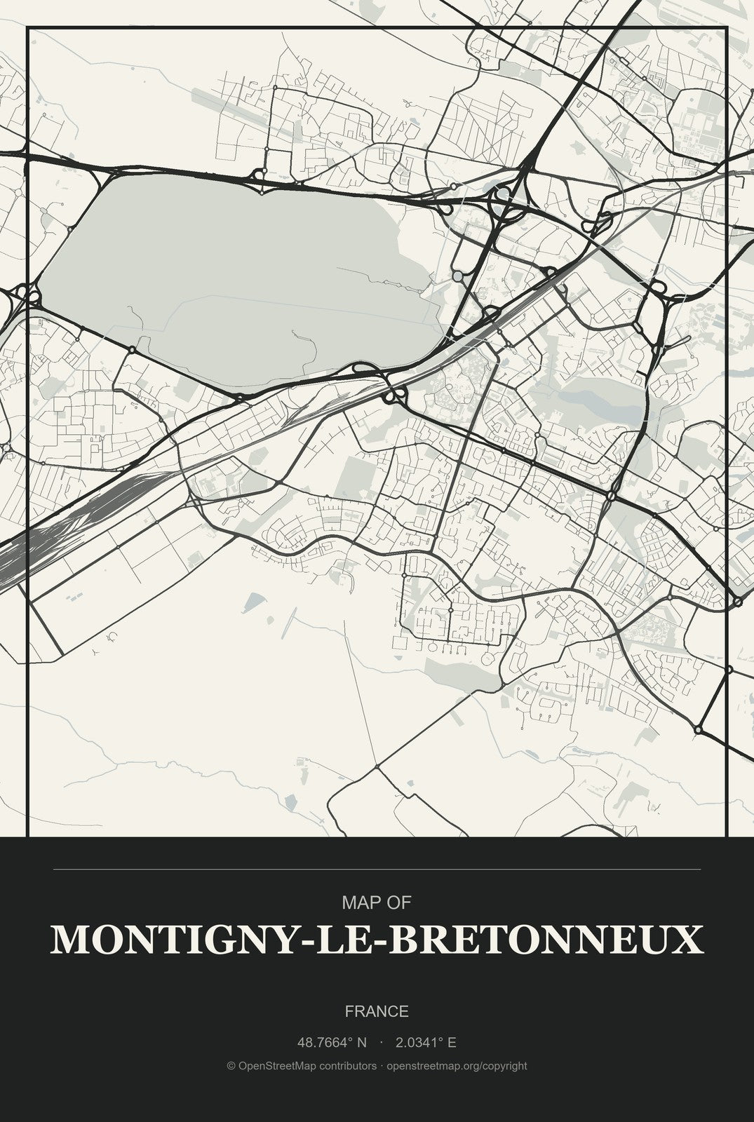 Montigny-le-Bretonneux, France City Map Aluminum Sign in Museum Plaque style