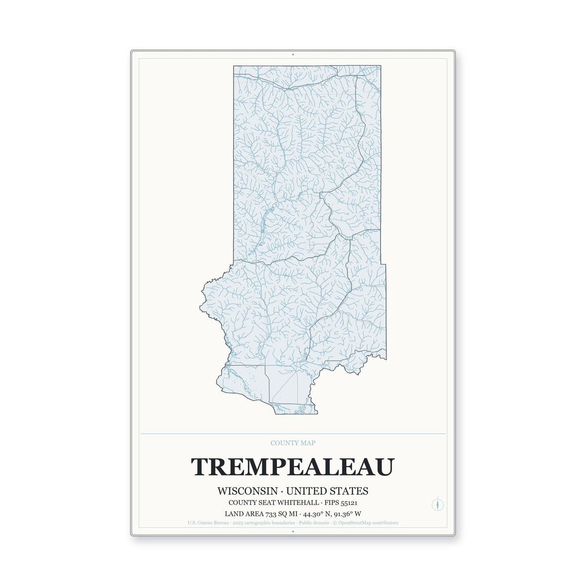 Trempealeau County, Wisconsin Map Aluminum Sign in Gallery Air style
