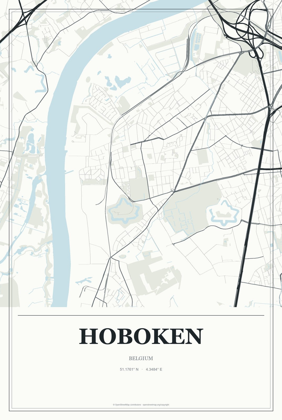 Hoboken, Belgium City Map Aluminum Sign in Gallery Air style