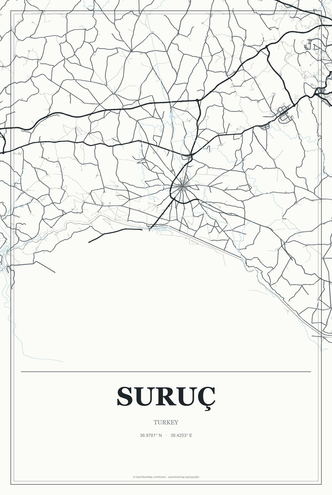 Suruç, Turkey City Map Aluminum Sign in Gallery Air style
