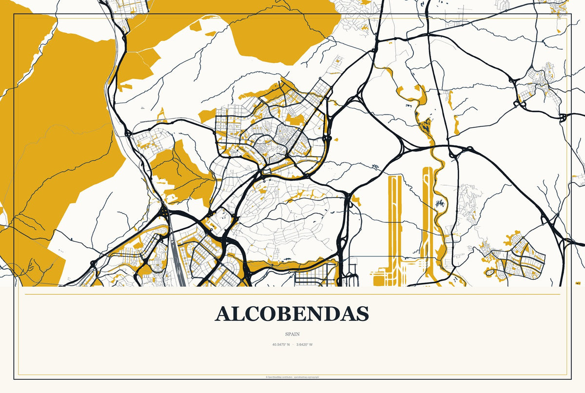 Alcobendas, Spain City Map Aluminum Sign in Citrine Modern style