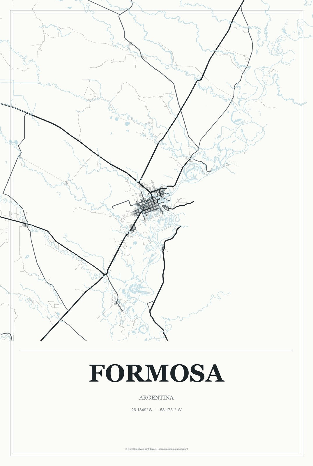 Formosa, Argentina City Map Aluminum Sign in Gallery Air style