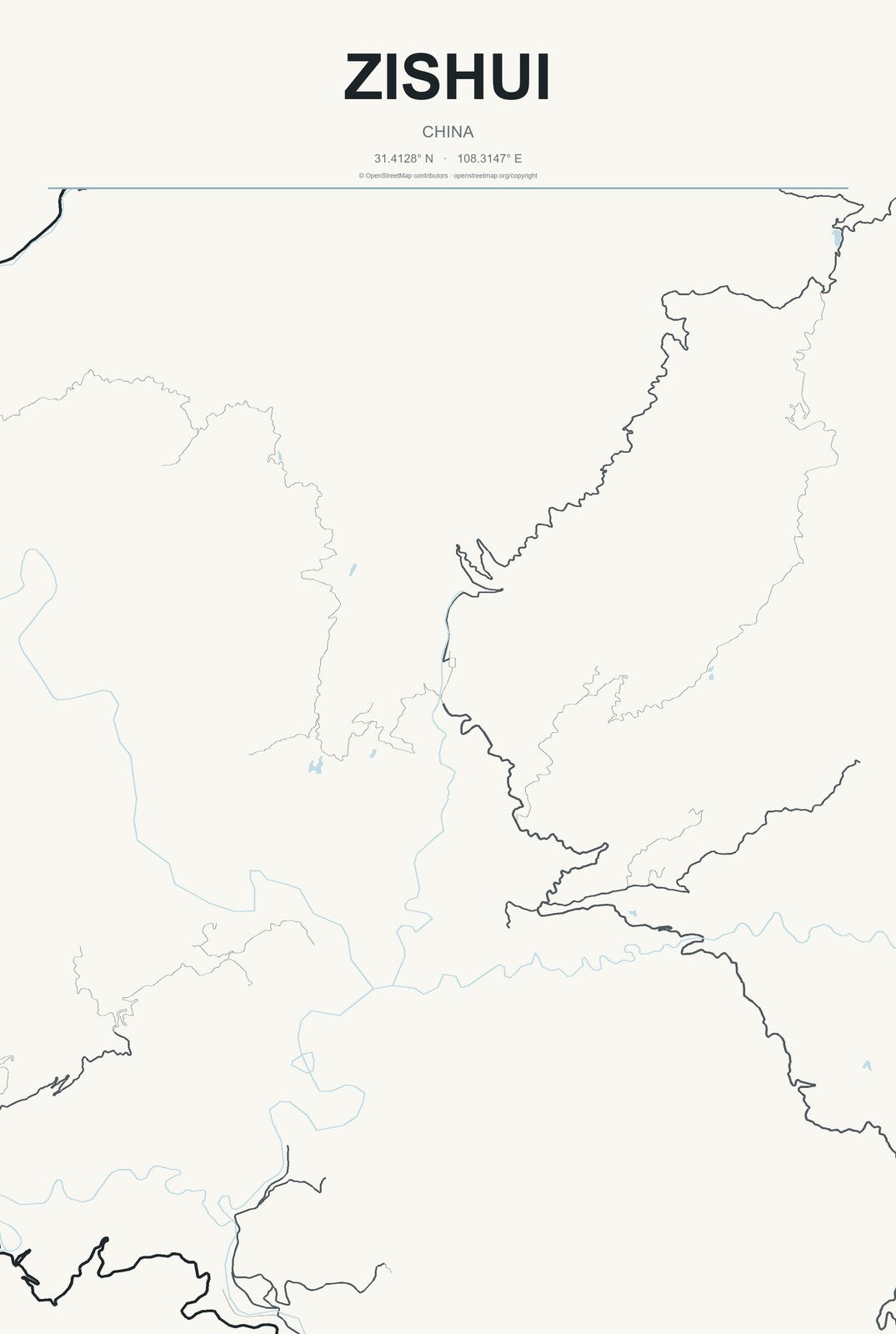 Zishui, China City Map Aluminum Sign in Headline Atlas style