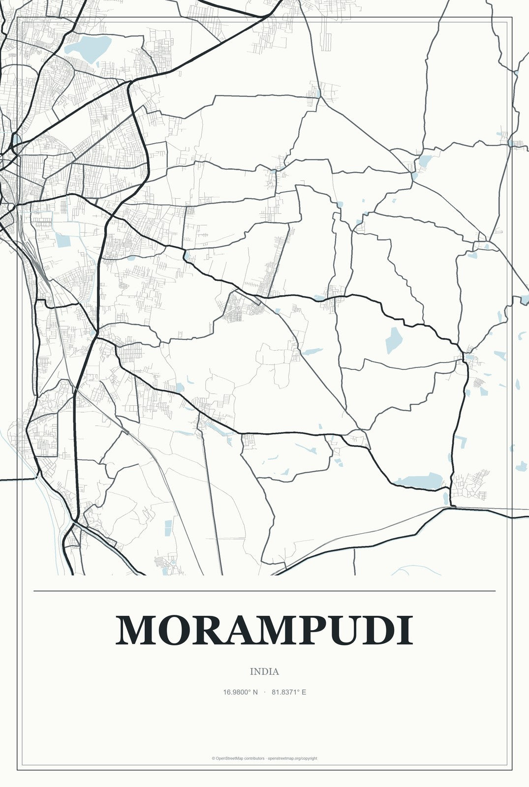 Morampudi, India City Map Aluminum Sign in Gallery Air style