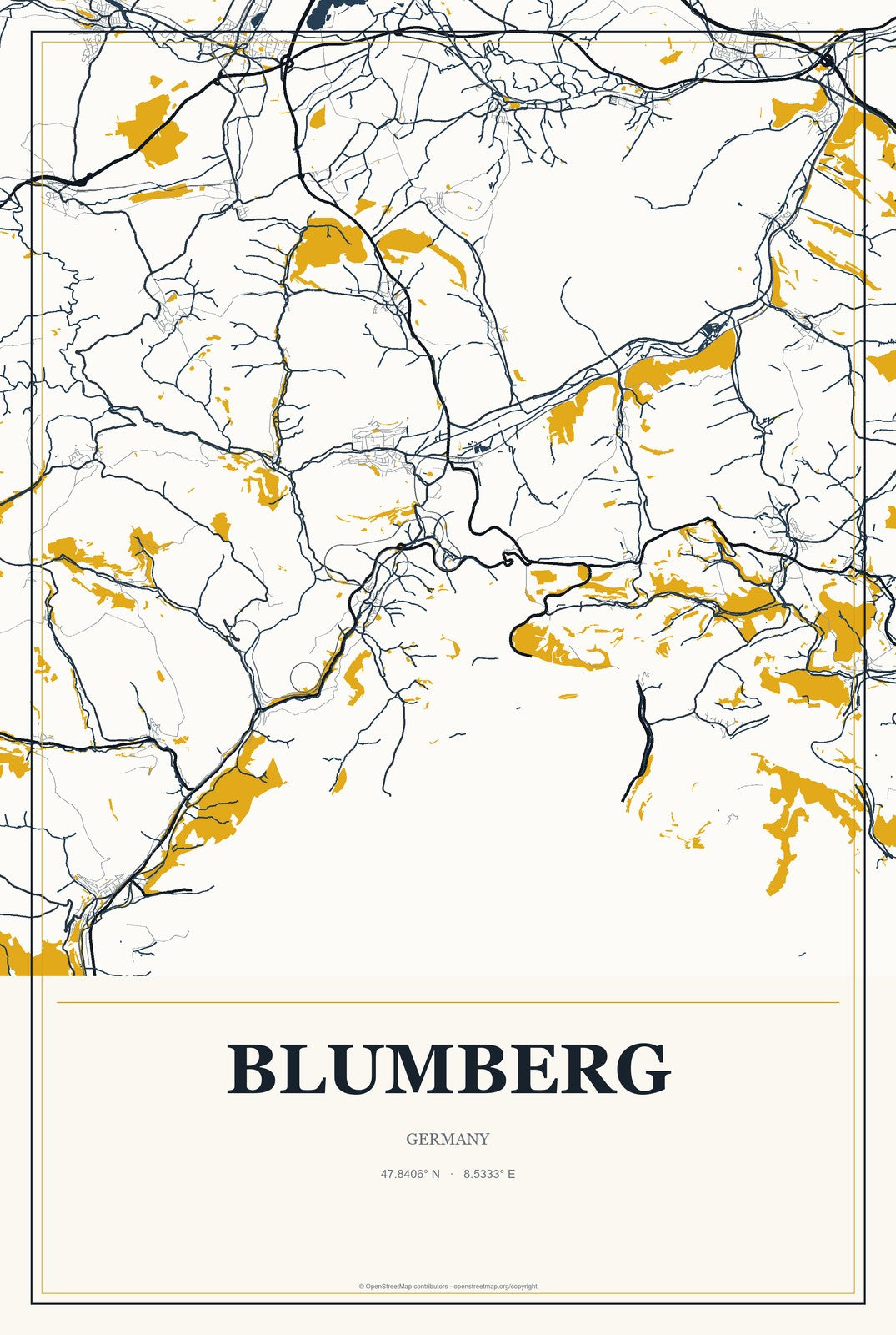 Blumberg, Germany City Map Aluminum Sign in Citrine Modern style