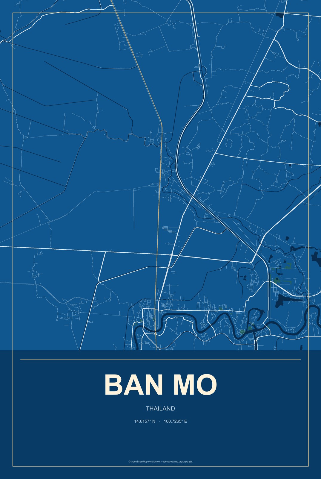 Ban Mo, Thailand City Map Aluminum Sign in Harbor Cobalt style