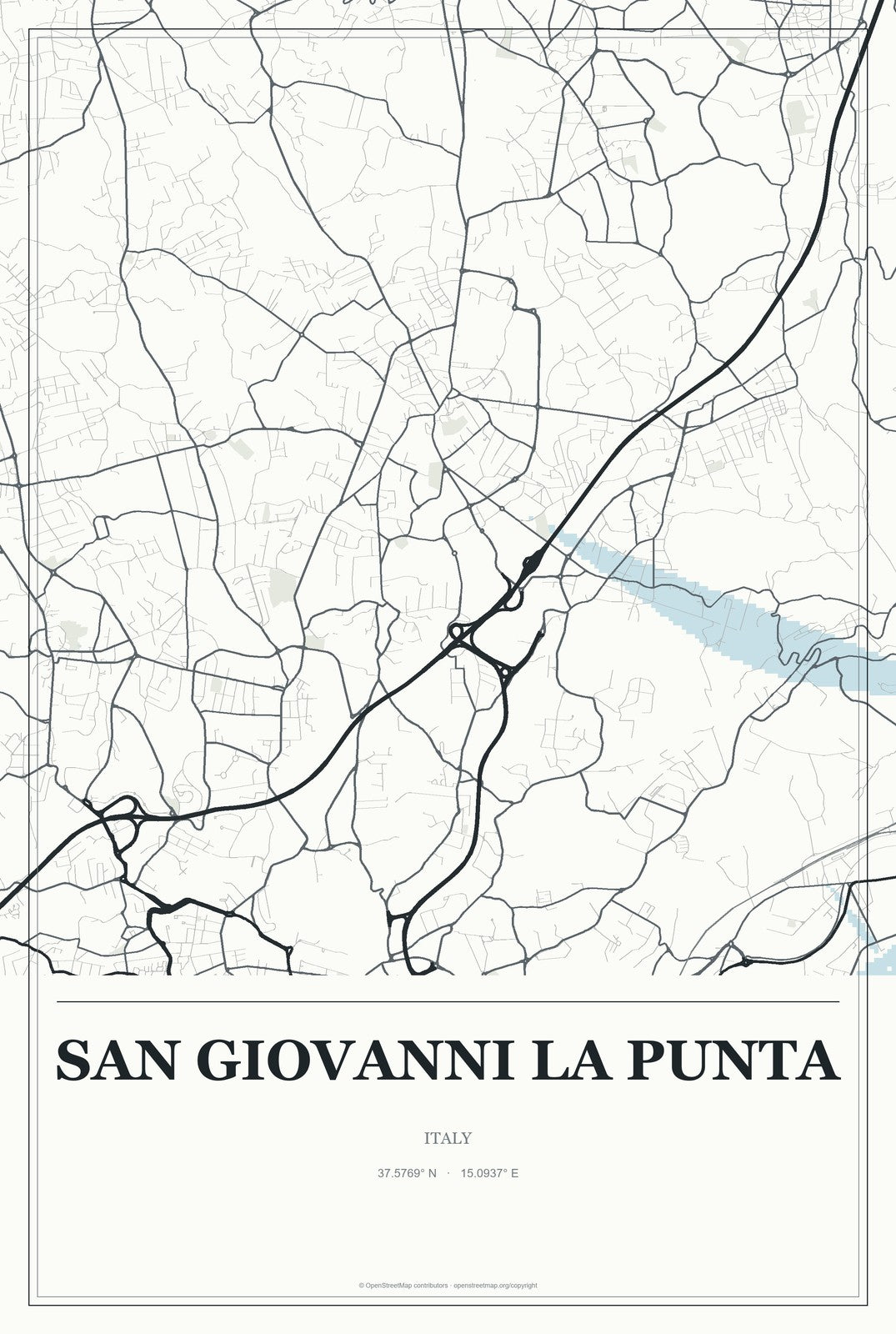 San Giovanni la Punta, Italy City Map Aluminum Sign in Gallery Air style