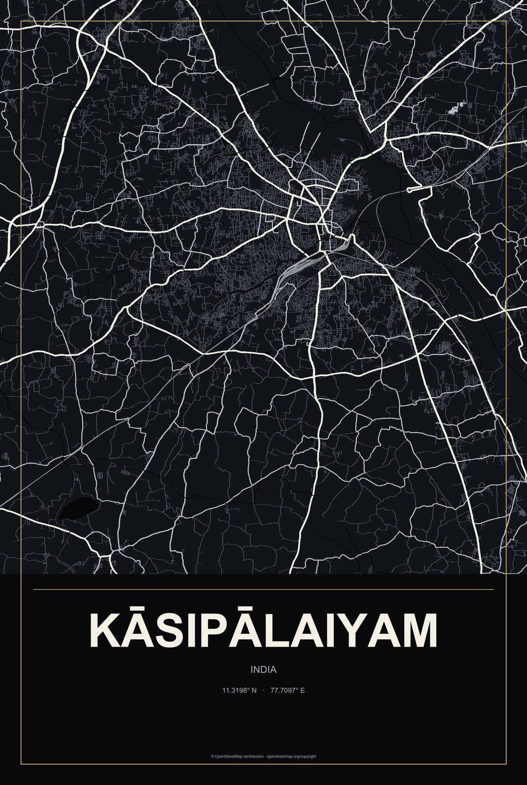 Kāsipālaiyam, India City Map Aluminum Sign in Metropolitan Noir style