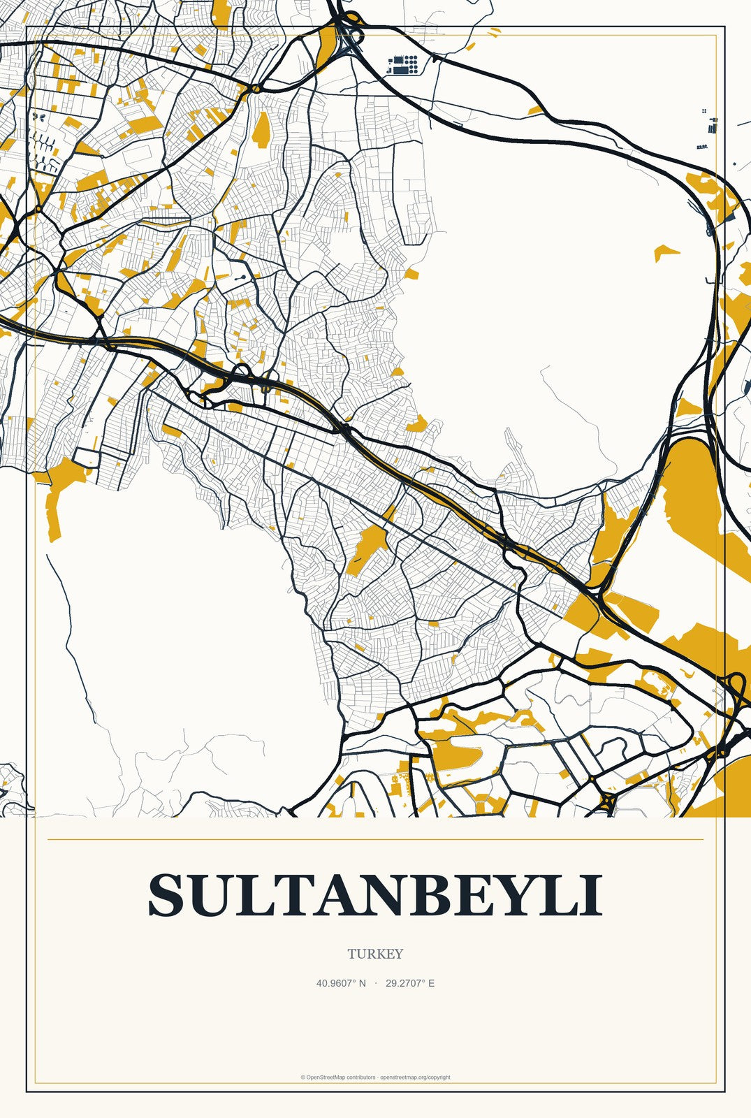 Sultanbeyli, Turkey City Map Aluminum Sign in Citrine Modern style