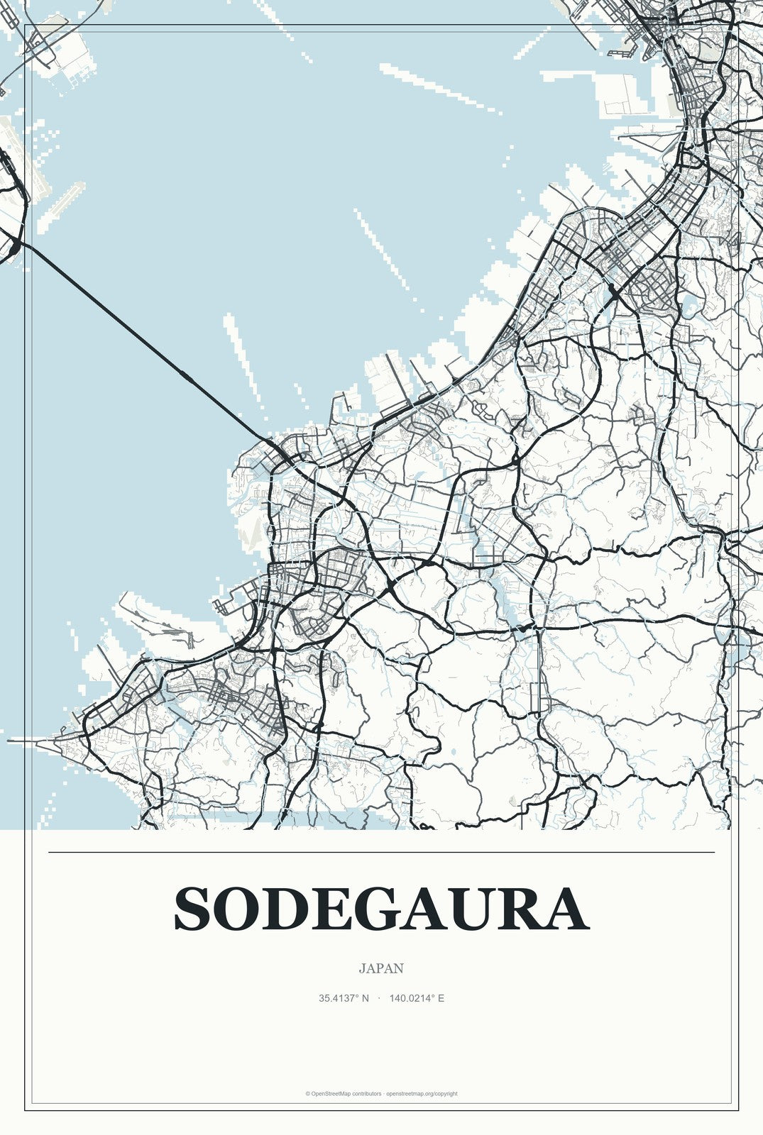Sodegaura, Japan City Map Aluminum Sign in Gallery Air style