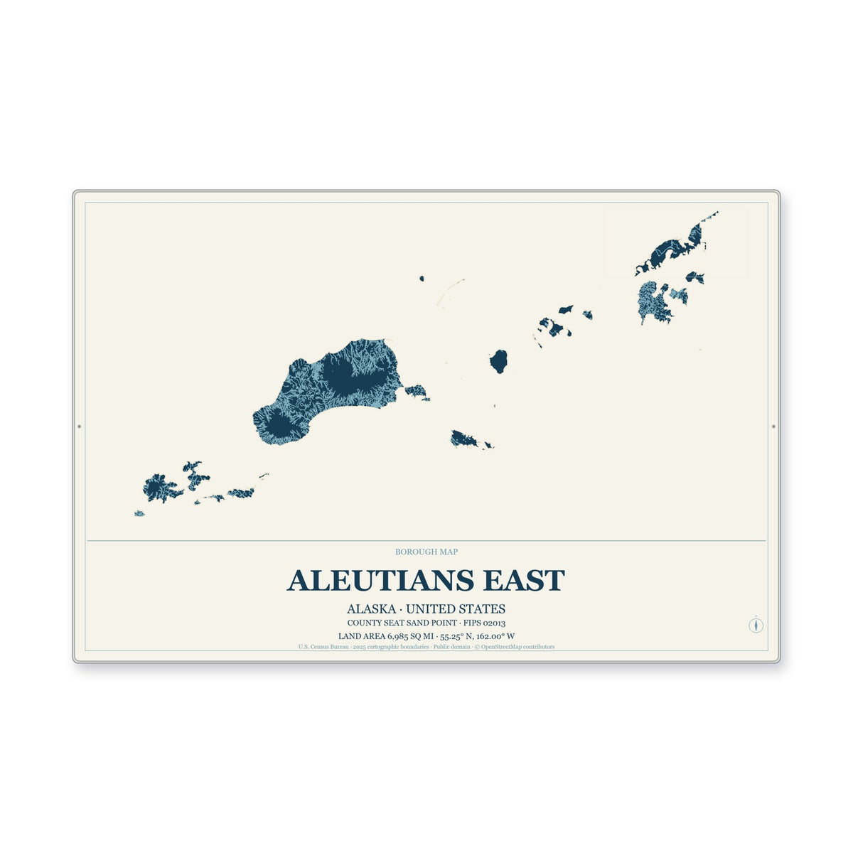 Aleutians East Borough, Alaska Map Aluminum Sign in Coastal Cutout style