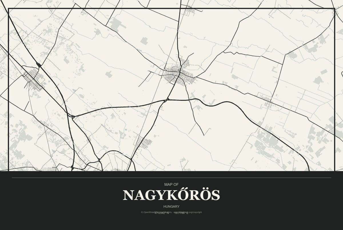 Nagykőrös, Hungary City Map Aluminum Sign in Museum Plaque style