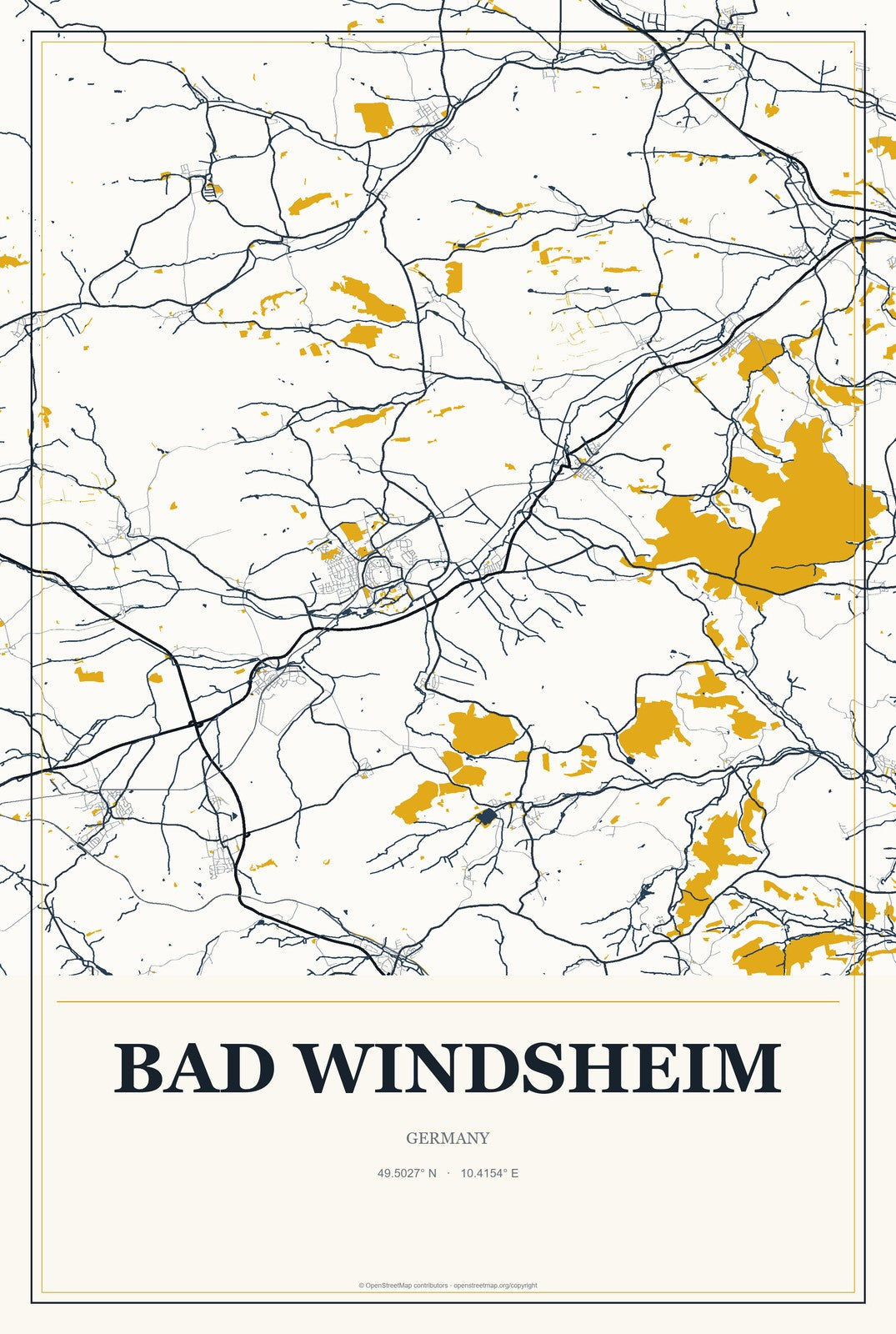 Bad Windsheim, Germany City Map Aluminum Sign in Citrine Modern style