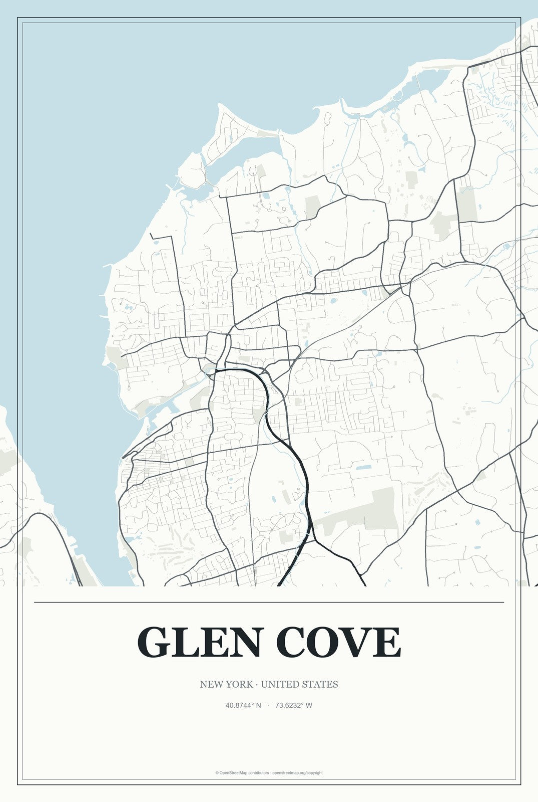 Glen Cove, New York City Map Aluminum Sign in Gallery Air style
