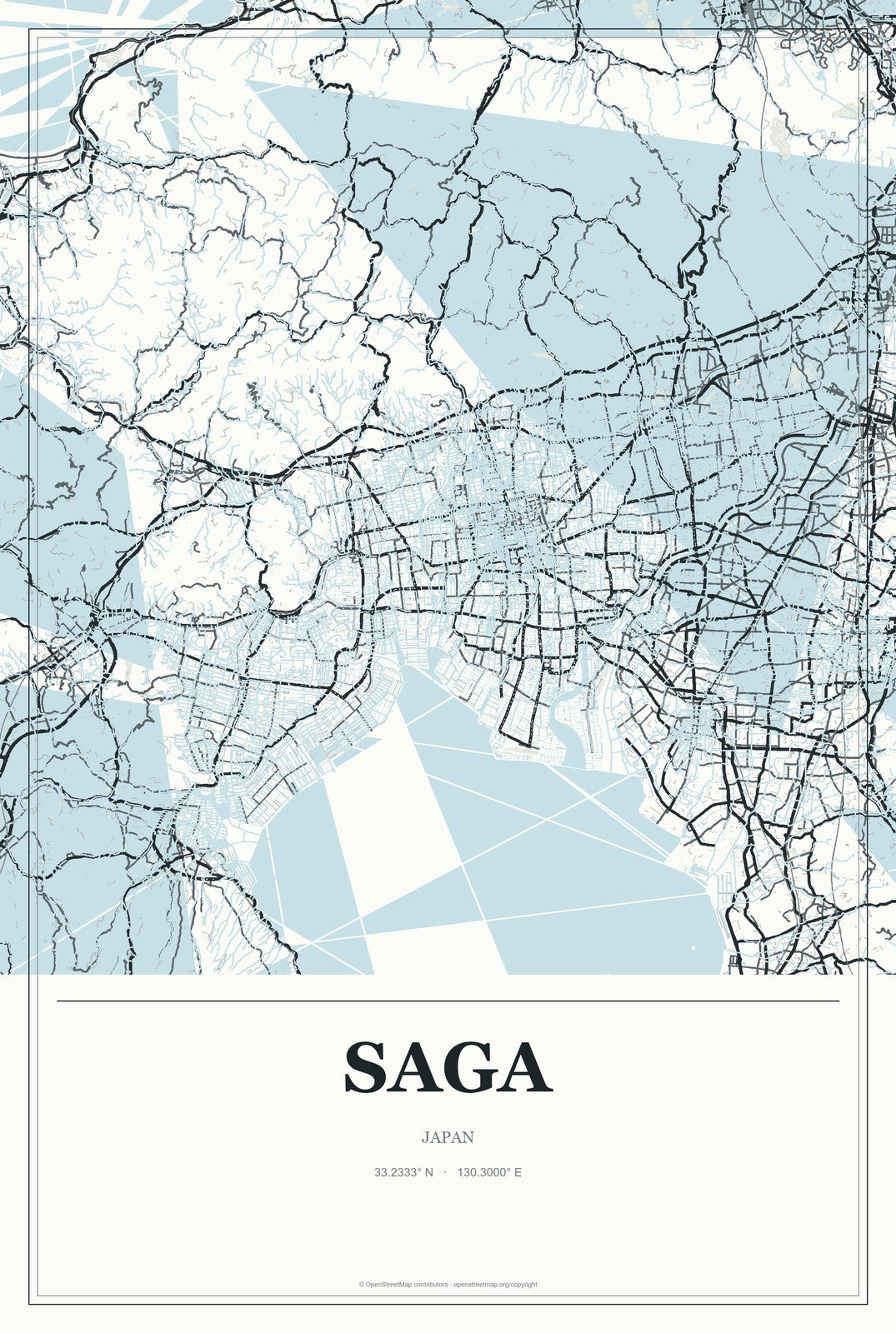 Saga, Japan City Map Aluminum Sign in Gallery Air style