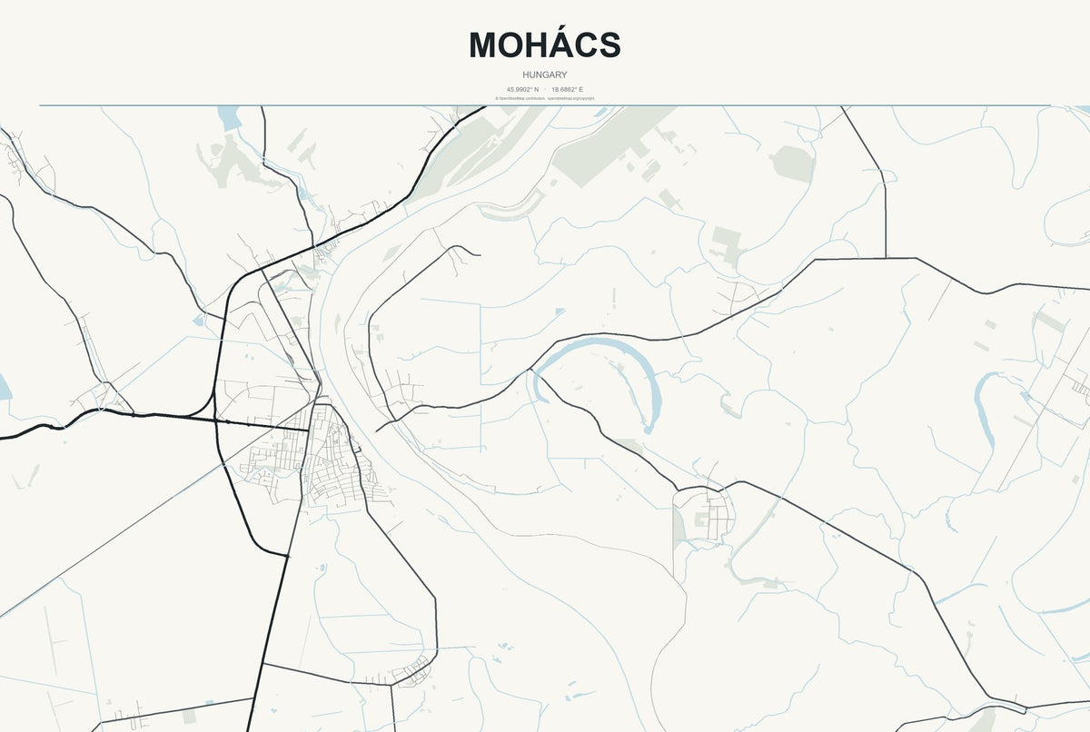 Mohács, Hungary City Map Aluminum Sign in Headline Atlas style