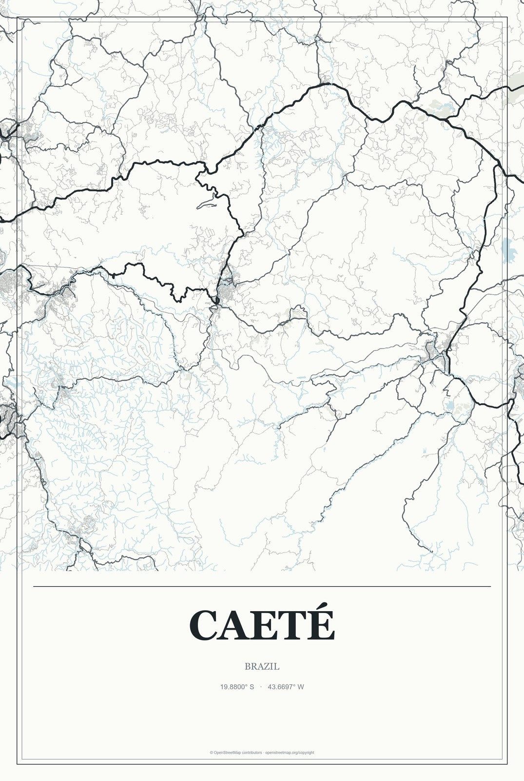 Caeté, Brazil City Map Aluminum Sign in Gallery Air style
