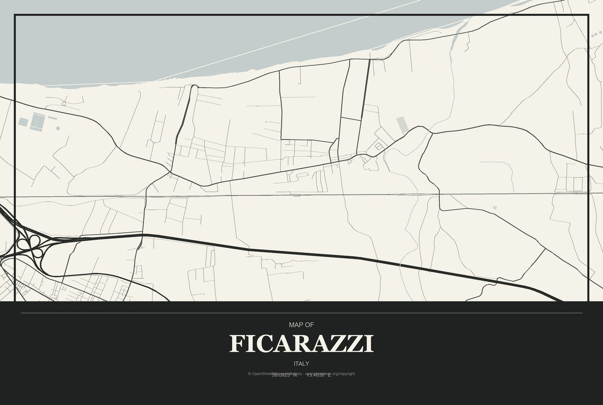 Ficarazzi, Italy City Map Aluminum Sign in Museum Plaque style
