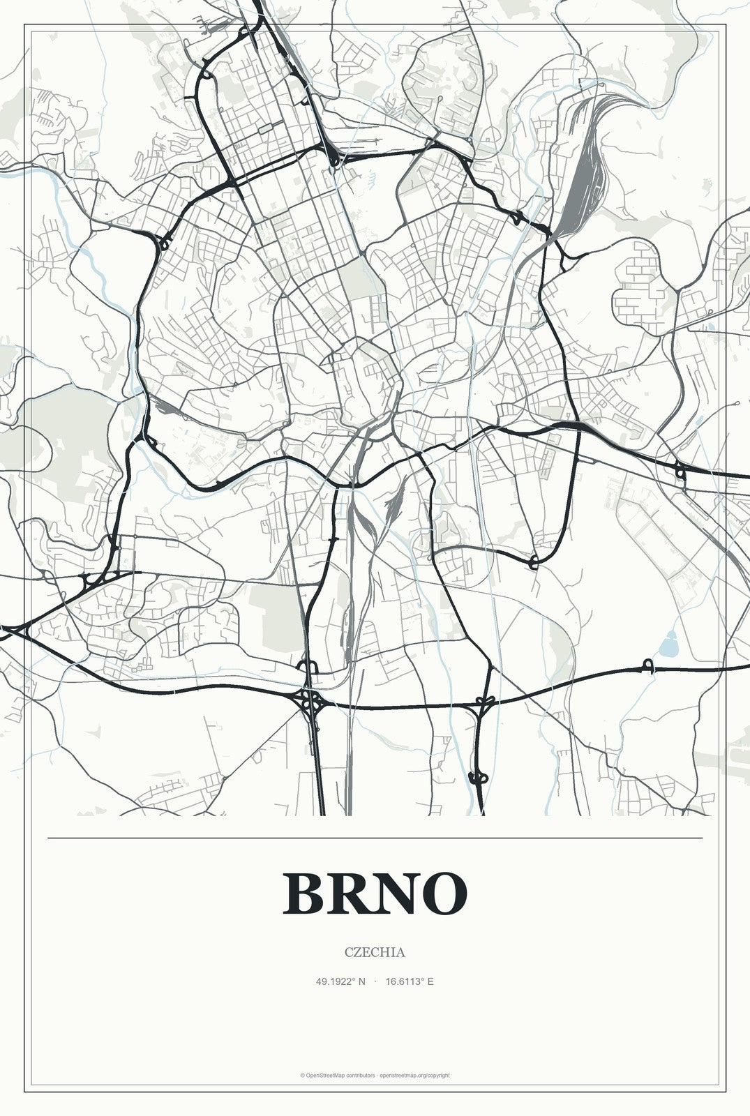 Brno, Czechia City Map Aluminum Sign in Gallery Air style