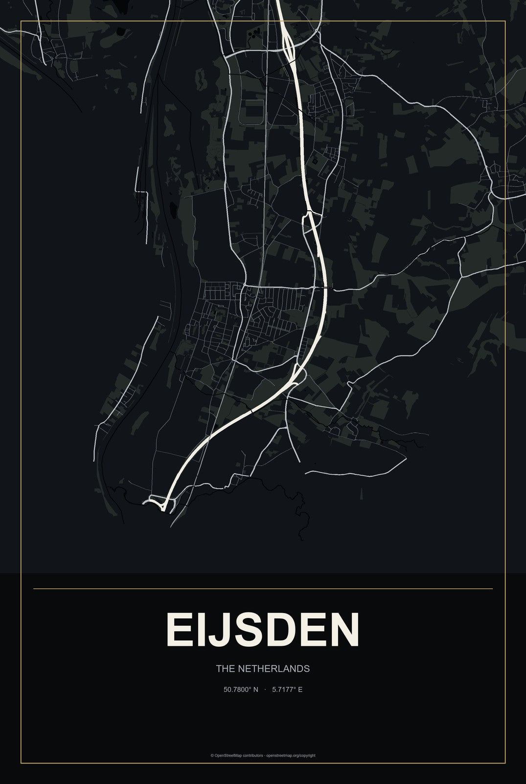 Eijsden, The Netherlands City Map Aluminum Sign in Metropolitan Noir style