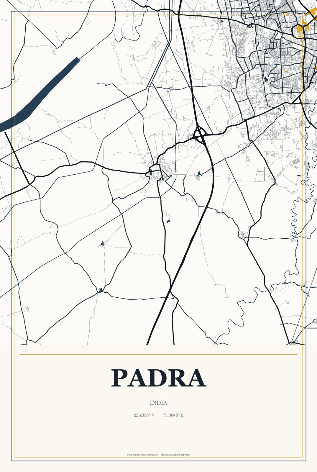 Padra, India City Map Aluminum Sign in Citrine Modern style