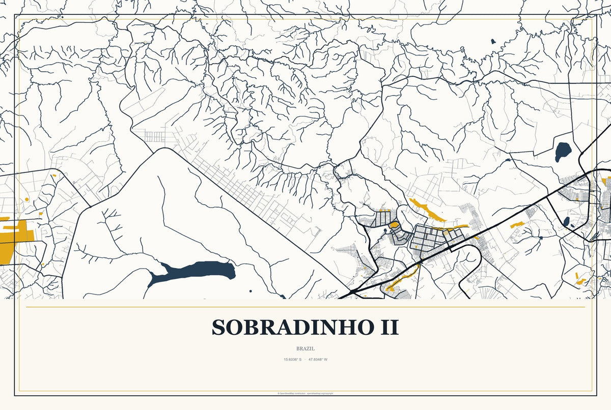 Sobradinho II, Brazil City Map Aluminum Sign in Citrine Modern style