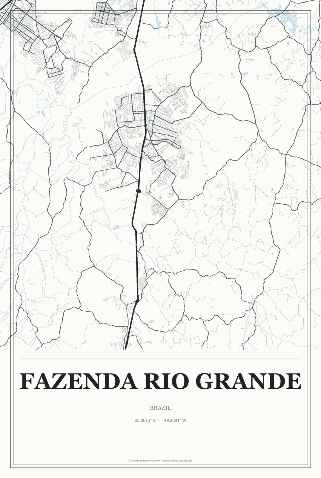 Fazenda Rio Grande, Brazil City Map Aluminum Sign in Gallery Air style