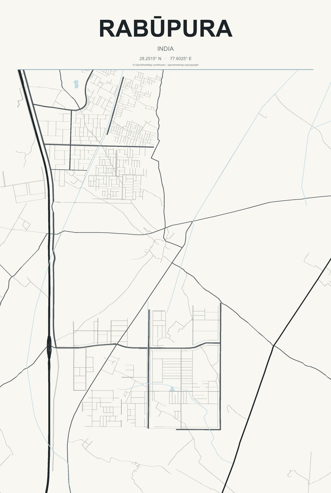 Rabūpura, India City Map Aluminum Sign in Headline Atlas style
