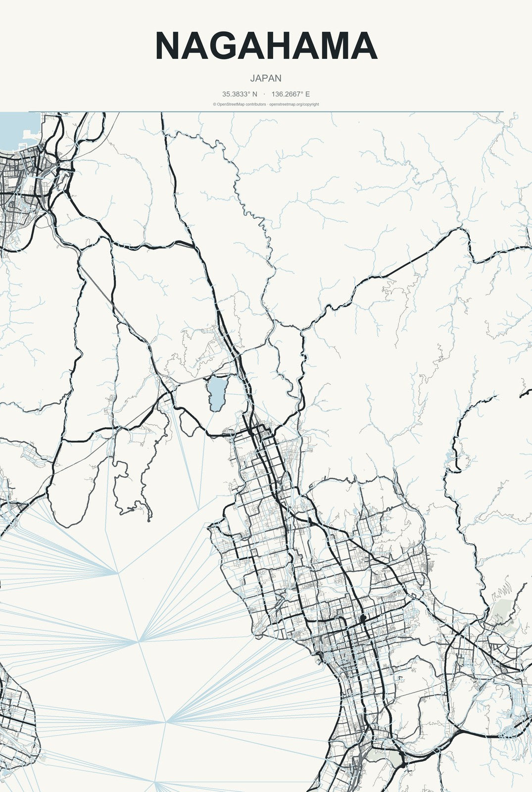 Nagahama, Japan City Map Aluminum Sign in Headline Atlas style