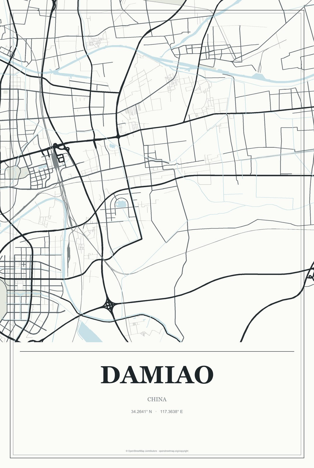 Damiao, Jiangsu, China City Map Aluminum Sign in Gallery Air style